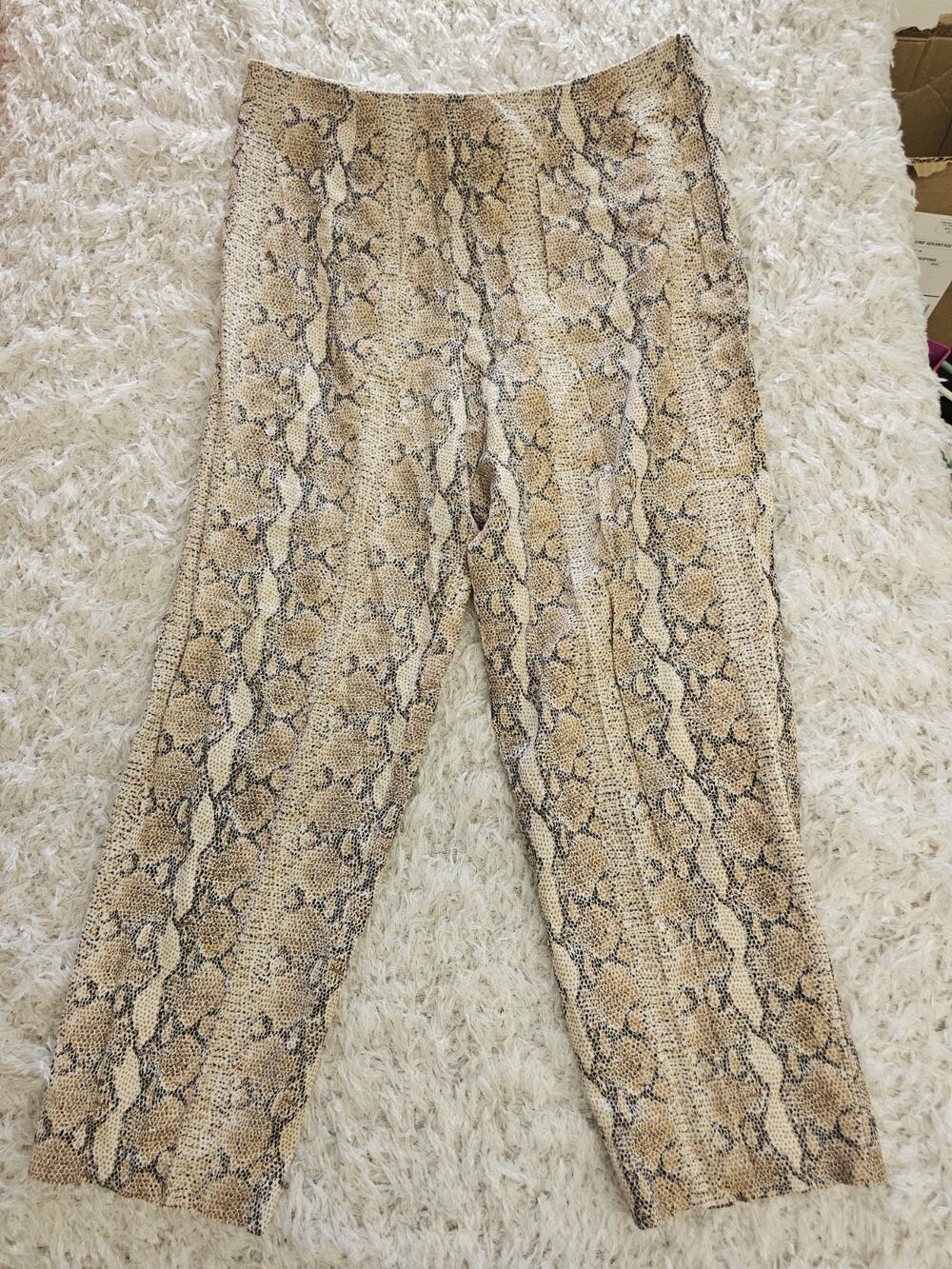 Vtg Snakeskin Print Crop Pants Linen Wide Leg High Rise Python Crop Size 28x24